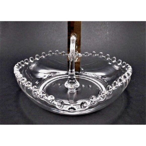 Imperial Glass Candlewick Heart Shaped Serving Candy Clear Glass Dish w/ Handle - Picture 4 of 4